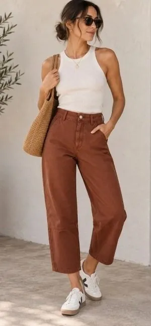Everlane The Utility Barrel Pant Rosewood Brown Organic Cotton Size 6 NWT thumbnail 1