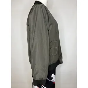 Olivia Grey Olive Green Bomber Jacket Womens Small Utility Flight Coat Ribbed S thumbnail 6