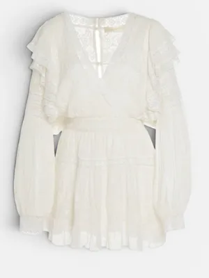 LOVESHACKFANCY Simonna Embroiled Ruffled Silk Mini Dress Size 6 thumbnail 1