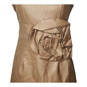 Lucy & Co Faux Leather Mini Dress Womens S Tan Rosette‎ 3D Floral Cocktail NWT thumbnail 4