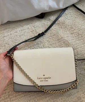 kate spade Cream and Gray Saffiano Leather Chain Crossbody thumbnail 1