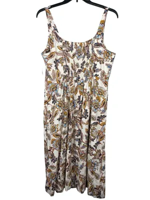 Old Navy XL Floral Print Smocked Back Linen Blend Midi Dress NWT Coquette thumbnail 5