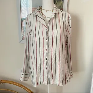 Cozy Earth Woven Long Sleeve Pajama Top Cottage Stripe Size Medium thumbnail 5