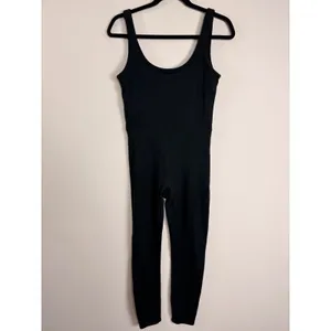 Vuori Women Black Heather Scoop Neck Activewear Jumpsuit Tank Bodysuit Full Leg thumbnail 2