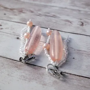 Vintage Clip On Earrings Peachy Pink Dangle - Fair Condition thumbnail 5