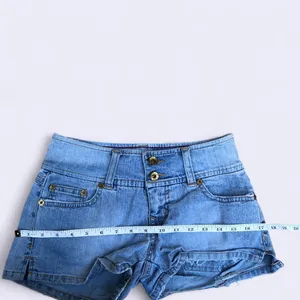 Y2K 2000s Grunge Micro Mini Baddie Hot Pants Low Rise Wide Band Denim Jean Booty Bimbo Shorts #goth #whimsigoth subversive acubi #cyber #punk biker whimsygoth #mcbling streetwear Size 1 - Measurement in pics thumbnail 5