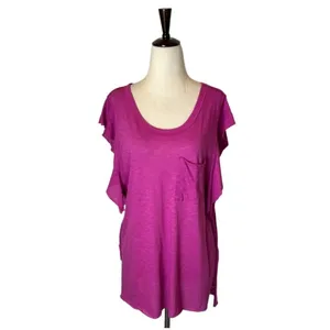 Free People Shirt Women Small Pink‎ Raspberry Ruffled So Easy Tee Top Boho NWT thumbnail 3