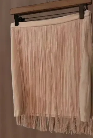 Bershka‎ Fringe Mini Skirt Tan Size 8 Boho Western Festival Faux Suede Tassel thumbnail 1