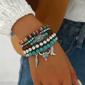 Western Style Lovely Vibrant Turquoise Stone Beaded Stretch‎ Bracelet Elegant thumbnail 5