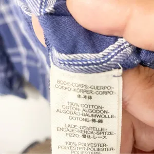 Free People Size Small Darling Diane Lace Top Blue White Flannel Plaid thumbnail 6