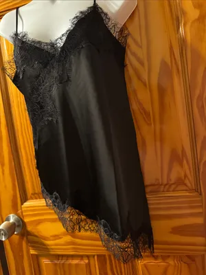 Rachel Zoe Black Satin Lace-Trim Chemise thumbnail 2