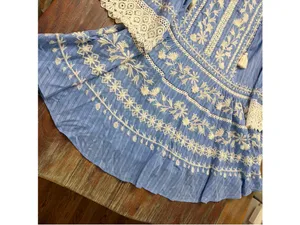 Tory Burch Light Blue Embroidered Crochet Bell Sleeve Tunic Coverup Dress Sz 6 thumbnail 5