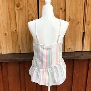 True Craft Boho Striped Peplum Tank Top Coastal Coquette Boho Cottagecore Size M thumbnail 3