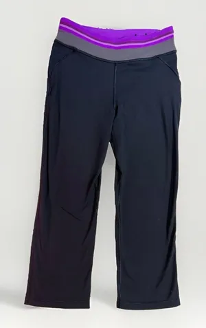 Vintage Alo Yoga Cool Fit Cropped Black Leggings W/ Purple Band XS (a5) thumbnail 1