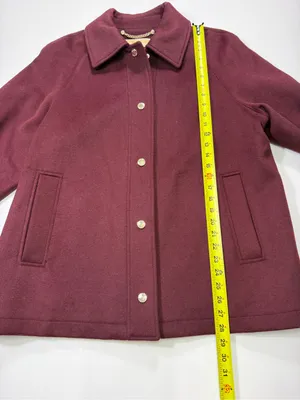 Michael Kors Wool Blend Wine Red Single-Breasted Wool Peacoat with Gold Buttons thumbnail 3