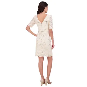 Eliza J Womens Sequin-Lace Puff-Shoulder Dress EJ4M3436 Ivory Off White 6 thumbnail 7