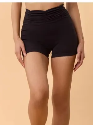 Ruched High-Waist Black Bike Shorts thumbnail 1