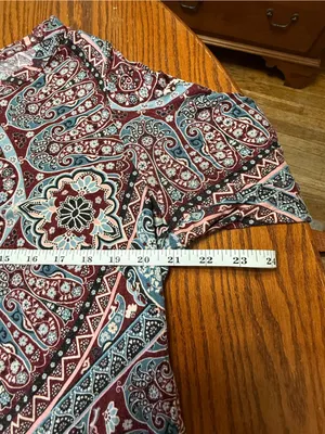 Rose + Olive Maroon Paisley Scoop Neck Top With Sheer Hem 1X thumbnail 6