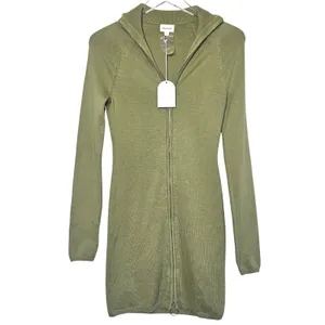 Song of Style Olive Green Knit Mini Dress Long Sleeve Full Zip‎ Up Sz S thumbnail 2