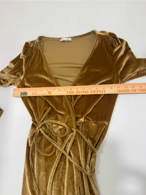 Baltic Born Sofia Velvet Wrap Maxi Dress Gold Long Sleeve V-Neck Medium thumbnail 4