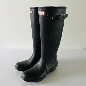 HUNTER Original Tall Black Buckle Strap Rain Boots - US 10 thumbnail 1