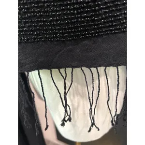 Scarf Black Hand Beaded Accent Border Fringe Shawl Formal Y2K Whimsy Goth Boho thumbnail 4