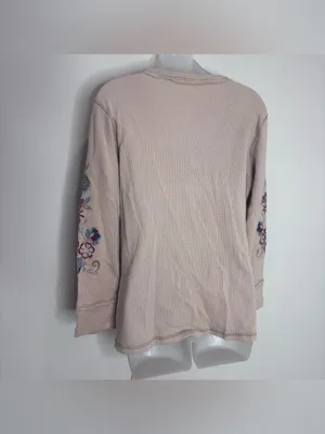 Anthropologie Caite NWT Cream Embroidered Henley Long-Sleeve Top Small thumbnail 4