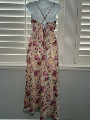 Astr the Label Gaia Cowl Midi Dress Taupe Fuschia Floral Small Wedding Guest thumbnail 3