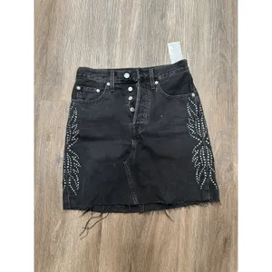 Levi's High Rise Deconstructed Button Fly Studded Denim Premium Skirt Size 24‎ thumbnail 2