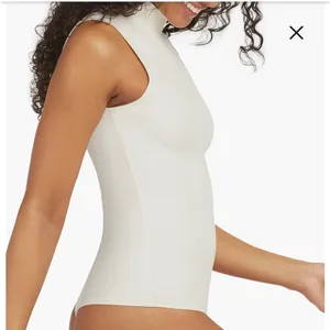 SPANX Suit Yourself Ribbed Mock Neck Sleeveless Bodysuit Parchment NEW thumbnail 4