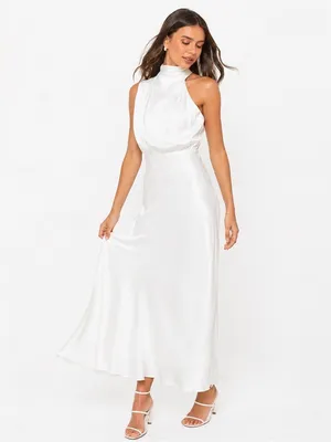NEW LULUS Distinctive Charm White Satin Asymmetrical Midi Dress SZ XS thumbnail 3