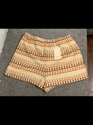High-Waist Crochet Shorts in Cream, Peach & Brown thumbnail 3