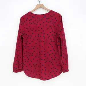 Merona Blouse Womens L Red Polka Dot V-Neck Long Sleeve Pocket Good thumbnail 7