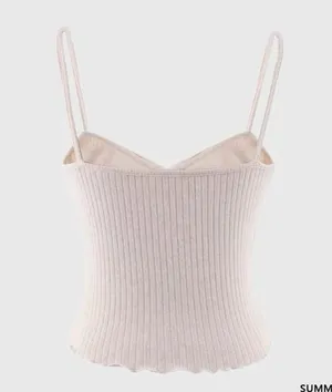 Japanese Kawaii Style Pastel Pink White Ruffle Stretchy Bow Ribbon Tank Top thumbnail 5