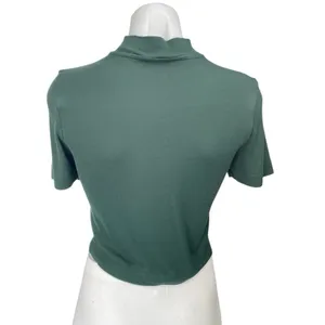 Aritzia Babaton Green Short Sleeve Ribbed Knit Mock Neck Sweater Crop Top Size M thumbnail 2