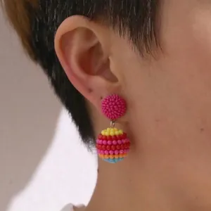 Colorful‎ Beaded Ball Drop Earrings Multicolor Rainbow Festival Boho Vacation thumbnail 3