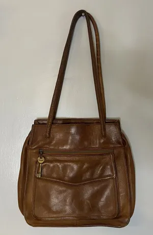 Brown Leather Fossil Shoulder Handbag Bag 75082 Purse with‎ Key thumbnail 1