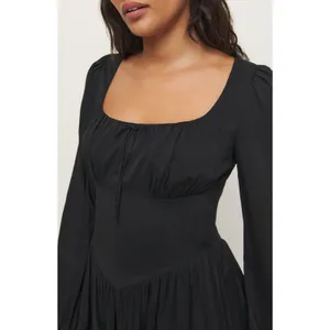 Reformation Oria Organic Cotton Long Sleeve Shirred V-Waist Scoop Midi Dress 0 thumbnail 3