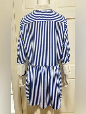 Tuckernuck Blue and White Striped Button-Front Shirt Dress Size Medium thumbnail 3