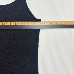 Vtg Pointelle Shimmer Tank‎ Top Womens XL Black Silk-Blend Silver Metallic Studs thumbnail 7