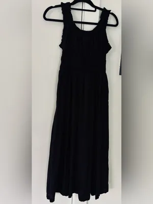 Old Navy long Black Smocked Peasant corset sleeveless maxi dress cottage core thumbnail 4