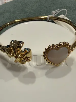 Tory Burch | Gold Plated Logo & Mother of Pearl Heart Bangle | Medium thumbnail 2