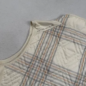 Peter Millar Lizzie Hybrid Vest Womens Large Cream Gray Plaid Quilted Full Zip thumbnail 7