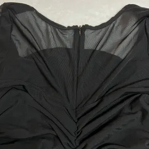 Women's Square Neck Ruched Bodycon Mini Dress Size S Mesh Sleeves Going Out Date thumbnail 4