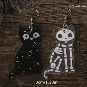 Acrylic Ear Jewelry Black Cat & White Cat Skeleton Design Asymmetric Earrings Re thumbnail 5