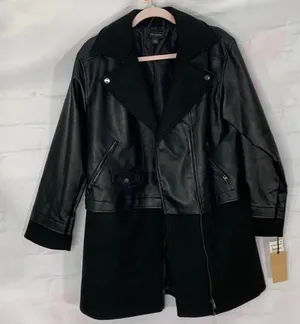 NWT |‎ Halogen Black Asymmetric Zip Mix Media Faux Leather Coat Jacket thumbnail 1