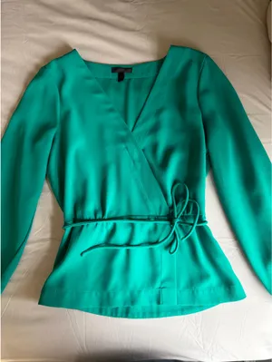 J. Crew Green Tie Top with Bell Sleeves thumbnail 1