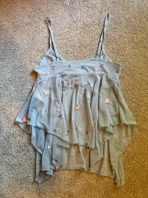Urban Outfitters Blue Floral Mesh Flowy Tank Top thumbnail 4