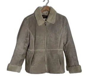 Guess Shearling Jacket Womens Medium Tan‎ Faux Fur Lined Suede leather coat y2k thumbnail 1