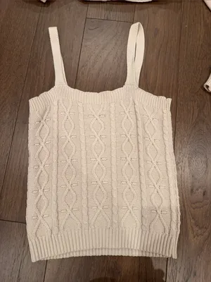 Fate Cropped Cable Knit Sweater & Tank Set in Beige Size Small - C27-183 thumbnail 9